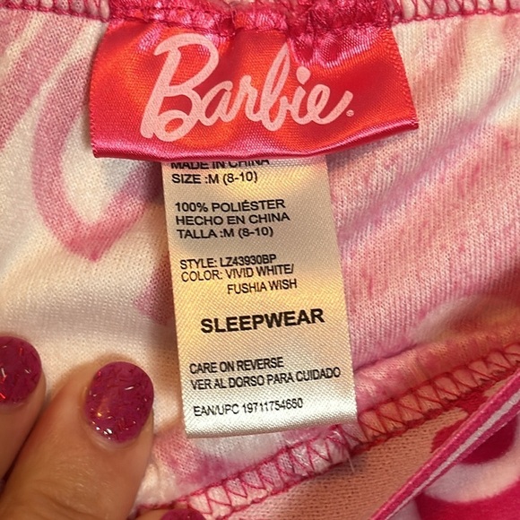 Barbie pajama pants pink and white with pink an white Barbie signature soft szM - Picture 2 of 4